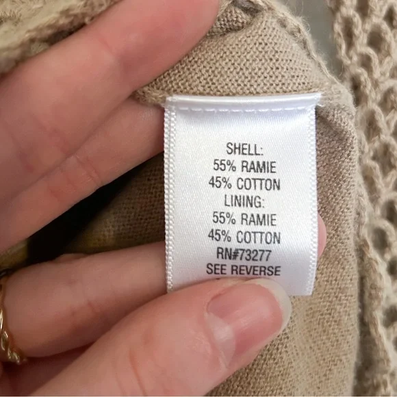 Croft & Barrow Tan Long Sleeve Lace Crochet Mesh Long Sleeve Brown floral Blouse - Picture 7 of 7